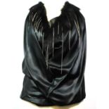 ROZAE NICHOLS, BLACK VISCOSE TOP With black fur collar, golden long beads, sleeveless (size M). M