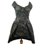 MARC JACOBS, BLACK WOOL DRESS With paisley embroidered silver design on front, jewel neckline, bow