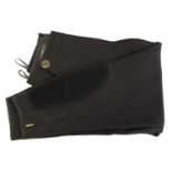 GUCCI, BLACK WOOL TROUSERS With gold zip, cut out circle design on ankle and shin pads (size 38). B