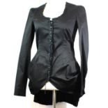 BETSEY JOHNSON, BLACK COTTON JACKET With ruffled collar, corset style back, button front and A-