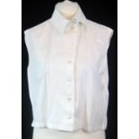 LAGERFELD, WHITE COTTON SHIRT With white buttons along front, sleeveless, one front pocket (size