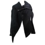 MOSHADA, BLACK 'VISCOSE' JACKET With textured, ribbed fabric, large pointed collar, popper buttons