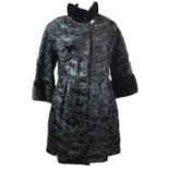 MALA MATI, BLACK FUR COAT With hook and eye attachments, three quarter sleeves, fur trimmed