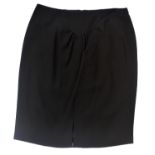 VALENTINO, BLACK WOOL SKIRT With front slit, slight ruffled front (size 8). A