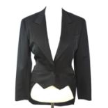 OMO NORMA KAMALI, BLACK 'COTTON' COAT With peak lapel collar, dinner jacket style (size 4). C