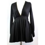 PLEIN SUD, BLACK 'COTTON' DRESS With black metallic belt buckle, deep V neckline and pleated