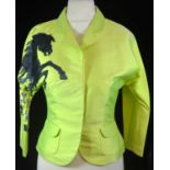 CHLOÉ, LIME GREEN SILK JACKET With blue square sequins shaped into a large horse dissolving into