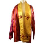 PAUL SMITH, COTTON JACKET With orange, pink and red stripes with gold silk lining and a red