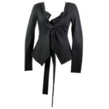 DONNA KARAN, NEW YORK, BLACK VISCOSE JACKET With ruffled front and front ties. B