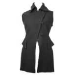 SELINA BLOW, BLACK 'WOOL' COAT With two front pockets, sleeveless, pointed collar, black 'silk'