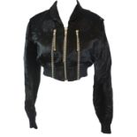 YOHJI YAMAMOTO, BLACK RAYONE JACKET With embroidered silk oriental designs, silver zips with a