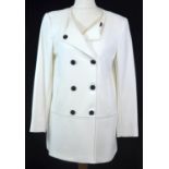 ZARA, WHITE POLYESTER COAT With black popper buttons along front, black embroidery along front, long