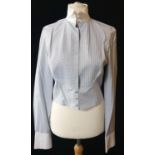 LAGERFELD GALLERY, SKY BLUE COTTON SHIRT With white cuffs and ruffled collar, mother of pearl