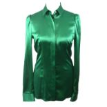 DOLCE & GABBANA, GREEN SILK WITH SATIN FINISH BLOUSE With labels (size 42). A+