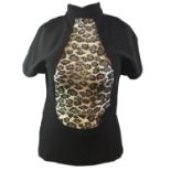 YVES SAINT LAURENT, BLACK SHORT SLEEVED TOP High neck,, lace front, zip side, with tags (size French