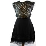 ELISABETTA FRANCHI, BLACK POLYESTER DRESS With black and white polka dot design on top, ruffled