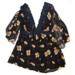 TOP SHOP, DEEP V NECK FLORAL CHIFFON DRESSES Together with two Top Shop playsuits, one with lace