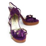 DOLCE & GABBANA, PURPLE VELVET SANDALS With a naturalistic base with a slight wedge, frontal