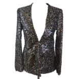 ZARA, BLACK POLYESTER JACKET With silver embroidered and black and silver sequin design, padded