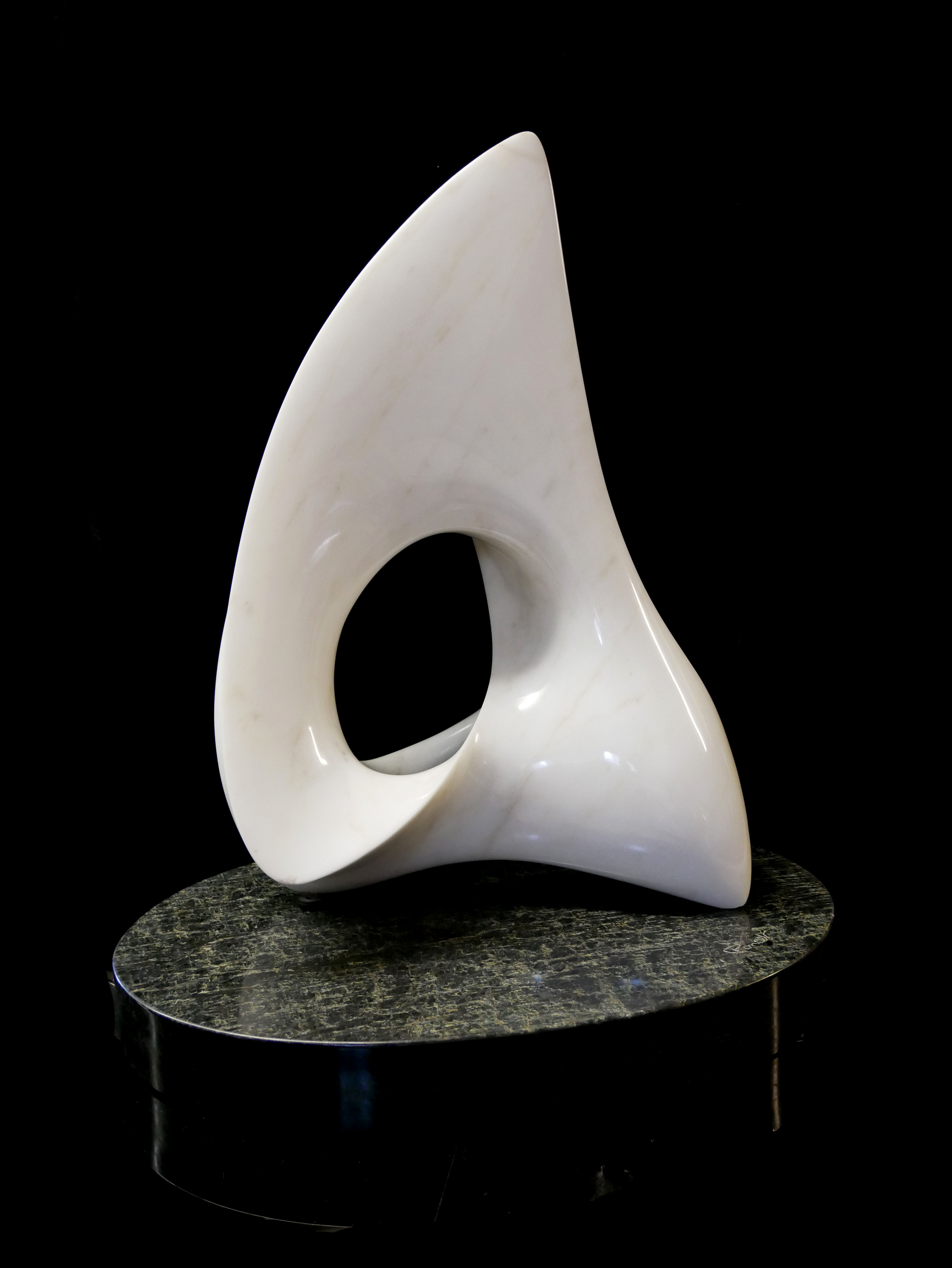 ANTOINE PONCET, B. 1928, SWISS WHITE MARBLE Titled 'Lumineuse 1977', on oval green marble base, - Image 2 of 4