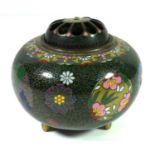 A 19TH CENTURY JAPANESE MEIJI CLOISONNÉ KORO AND COVER Having a pierced done form kid and fine