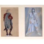 MICHAEL AYRTON, 1921 - 1975, GOUCHE AND INK PAIR FRAMED AS ONE Titled 'Banquo Costume II, 1941',