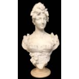 G. GAMBACCIANI FIRENZE, 19TH CENTURY ITALIAN WHITE MARBLE BUST OF A MAIDEN In a finely carved lace