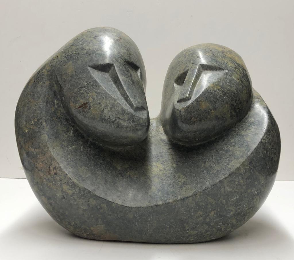 DAMIEN MANUHWA, ZIMBABWEAN, 1952 - 2008, SERPENTNE STOE Titled 'Togetherness'. (h 33cm x w 46cm)