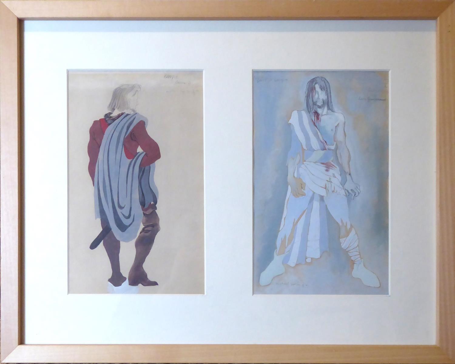 MICHAEL AYRTON, 1921 - 1975, GOUCHE AND INK PAIR FRAMED AS ONE Titled 'Banquo Costume II, 1941', - Image 2 of 3