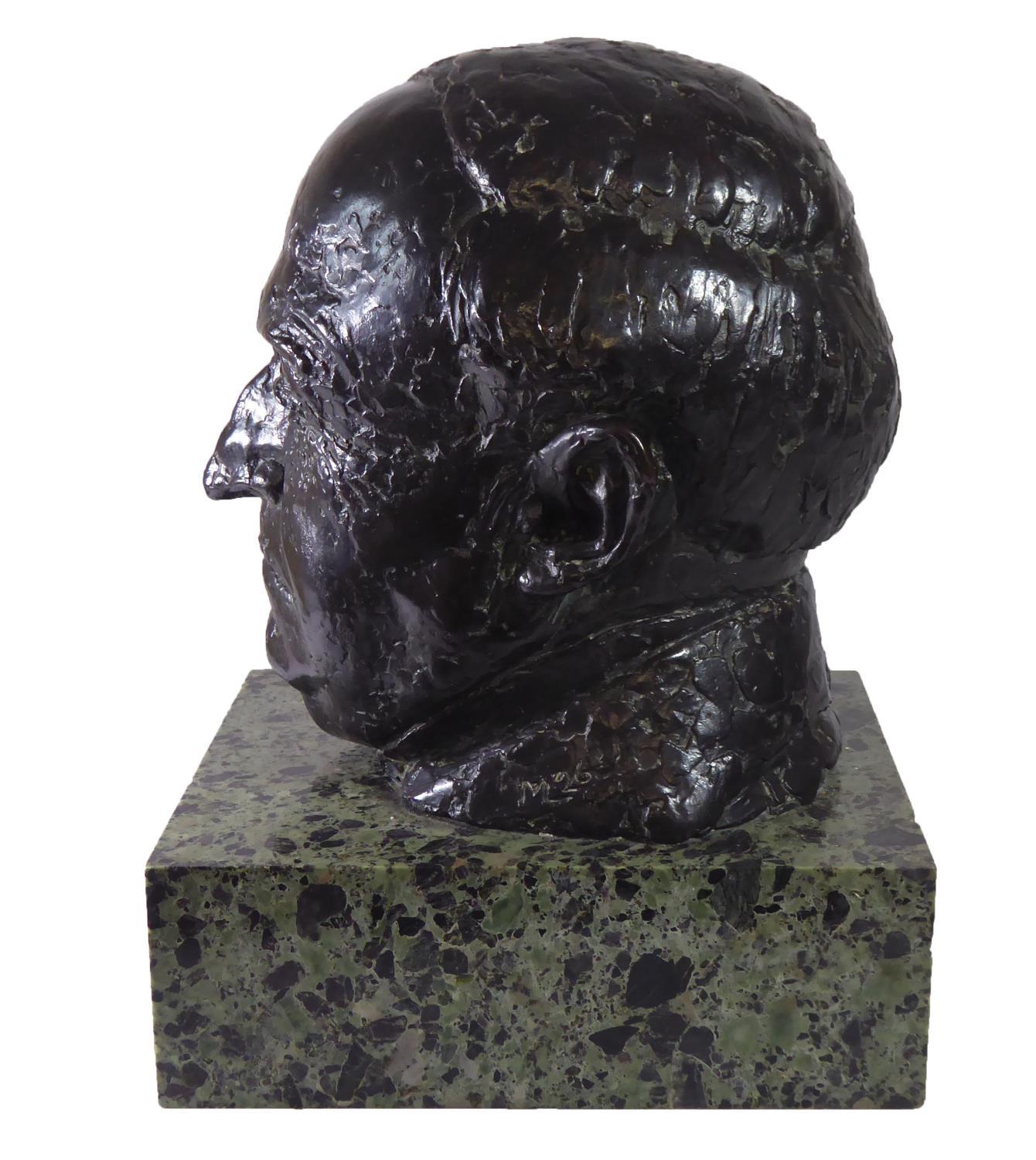MAURICE LAMBERT, 1901 - 1964, BRONZE Titled 'Portrait Bust', signed with initials, on green marble - Image 2 of 3