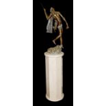 'THE BLIND BEGGAR', LARGE 20TH CENTURY BRONZE Raised on a fluted cylindrical marble pedestal. (