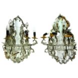 A PAIR OF VENETIAN THE BRANCH WALL SCONCES With ogee mirrored backs surrounded by glass beads and