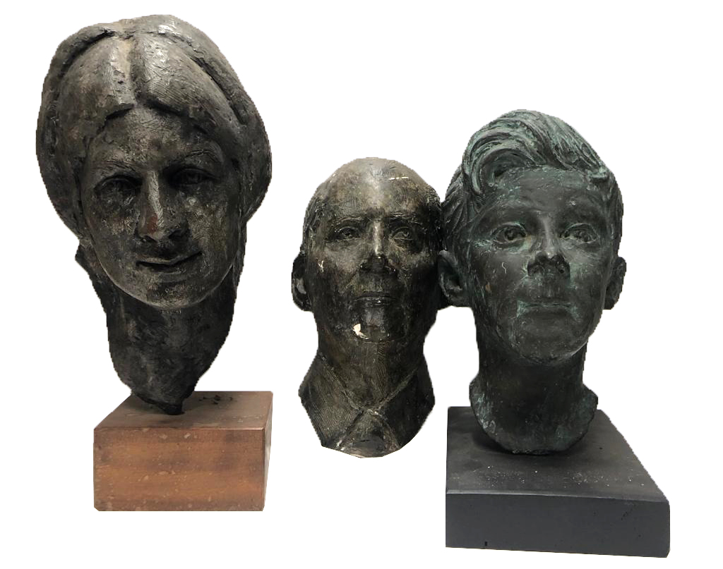 A GROUP OF THREE STUDIO PLASTER PORTRAIT BUSTS. (largest 47cm)