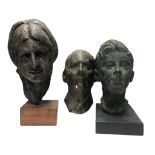 A GROUP OF THREE STUDIO PLASTER PORTRAIT BUSTS. (largest 47cm)