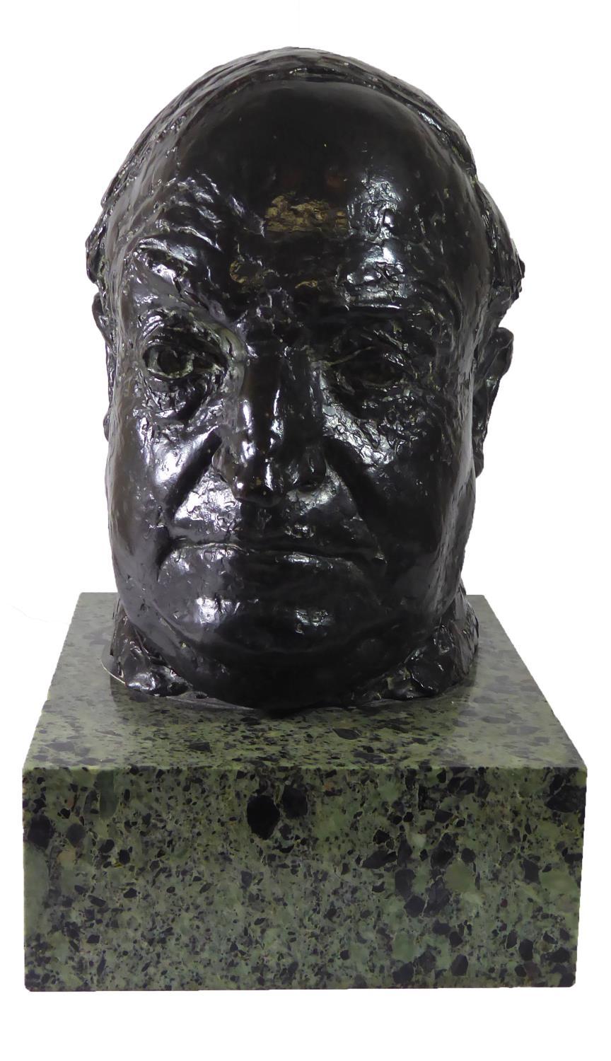 MAURICE LAMBERT, 1901 - 1964, BRONZE Titled 'Portrait Bust', signed with initials, on green marble