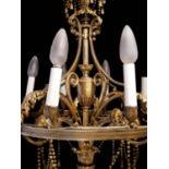 A LARGE DECORAIVE 19TH CENTURY FRENCH GILT BRONZE NEOCLASSICAL CHANDELIER Decorated with acanthus