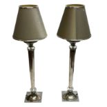 A PAIR OF ITALIAN CHROME TABLE LAMPS The tapering columns with faceted diamanté decoration to either