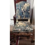 AN EARLY 20TH CENTURY STANDARD CHAIR In Aubusson tapestry upholstery, raised on square and turned