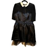 JACK WILLS, BLACK SATIN THREE QUARTER LENGTH SLEEVE DRESS With lace detail and white collar (size