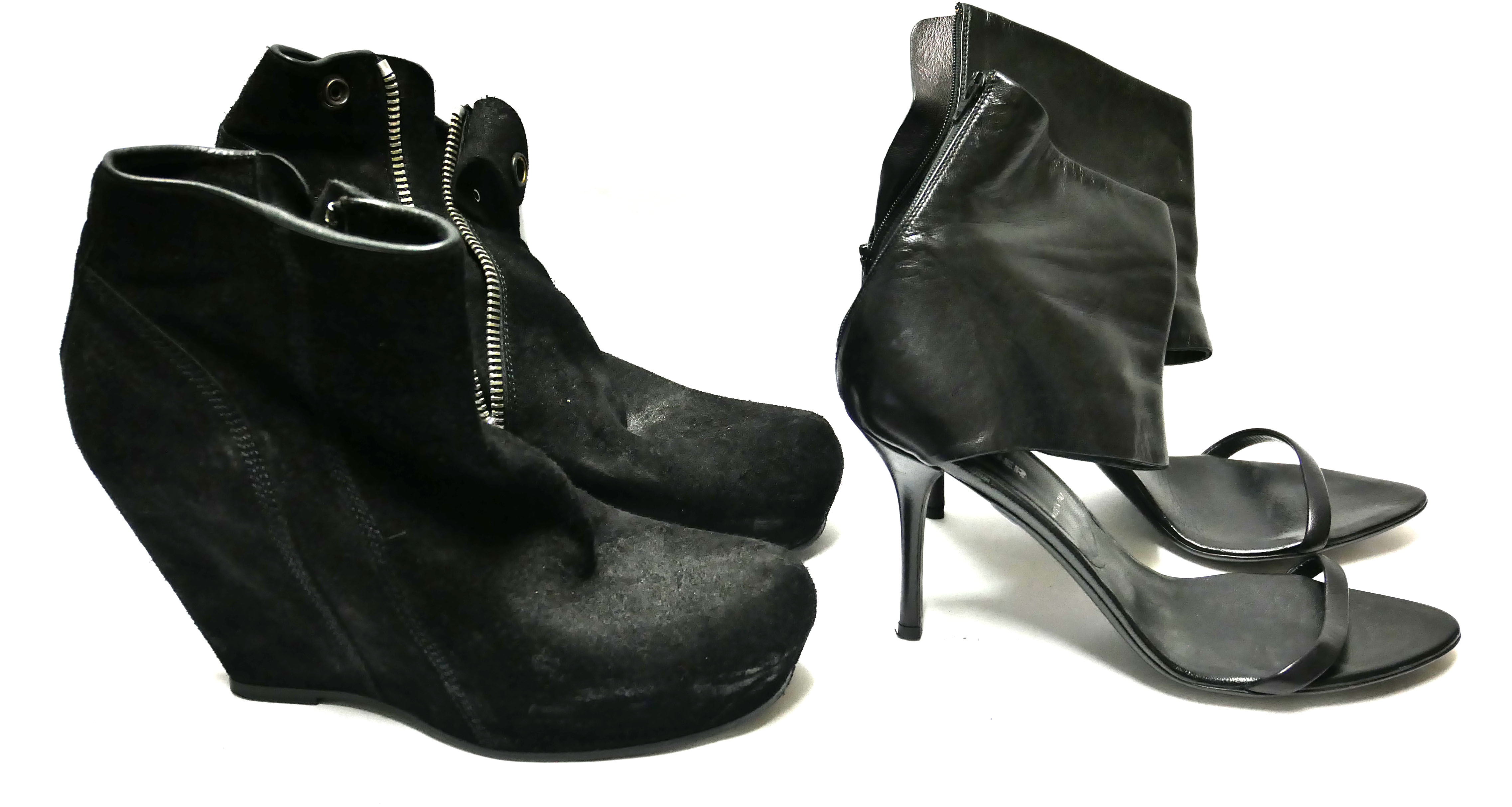 RICK OWENS, A PAIR OF BLACK SUEDE WEDGES Along with J.I.L. Sander, black leather heeled ankle - Image 2 of 3