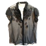 VALENTINO, BLACK SHEER SHIRT With sequin and flower design (size S). Condition: B