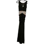 HONOR GOLD LUXE, LONG BLACK PROM DRESS With plunge V neck and high waist with diamanté detail (