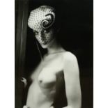 AMANDA ELIASCH, ORIGINAL BLACK AND WHITE PHOTOGRAPH, 1/15 Topless female wearing an Art Deco