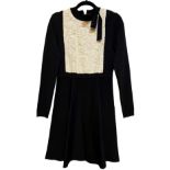 VALENTINO, BLACK DRESS WITH WHITE LACE TO FRONT (size M). Condition: A