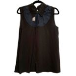 MIU MIU, BLACK SLEEVELESS CHIFFON BLOUSE WITH COLLAR (size 42). Condition: A