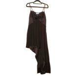 HALSTON HERITAGE, BLACK SPAGHETTI STRAP DRESS Low cut with cut out shorter for extra dimension on