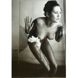 AMANDA ELIASCH, ORIGINAL BLACK AND WHITE PHOTOGRAPH, 1/15 Nude female with flower, perspex boxed