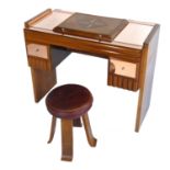 AN ART DECO PERIOD WALNUT AND MARQUETRY INLAID DRESSING TABLE The rise and fall central section