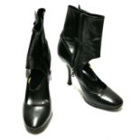 PRADA, A PAIR OF BLACK LEATHER OPEN ANKLE HEELS (size 39). Condition: A