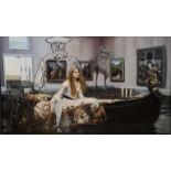 MARK KOLPOULOS, 2010, SURREAL OIL ON CANVAS HOMAGE TP 'THE LADY OF SHALOTT' BY JOHN WILLIAM